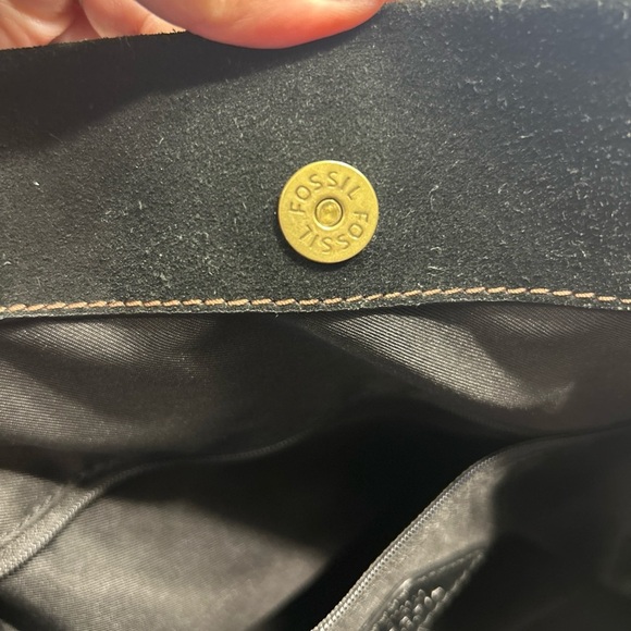 Fossil Carmen Shopper Tote Satchel Brown Black Genuine Leather Suede Key Charm - Picture 10 of 11